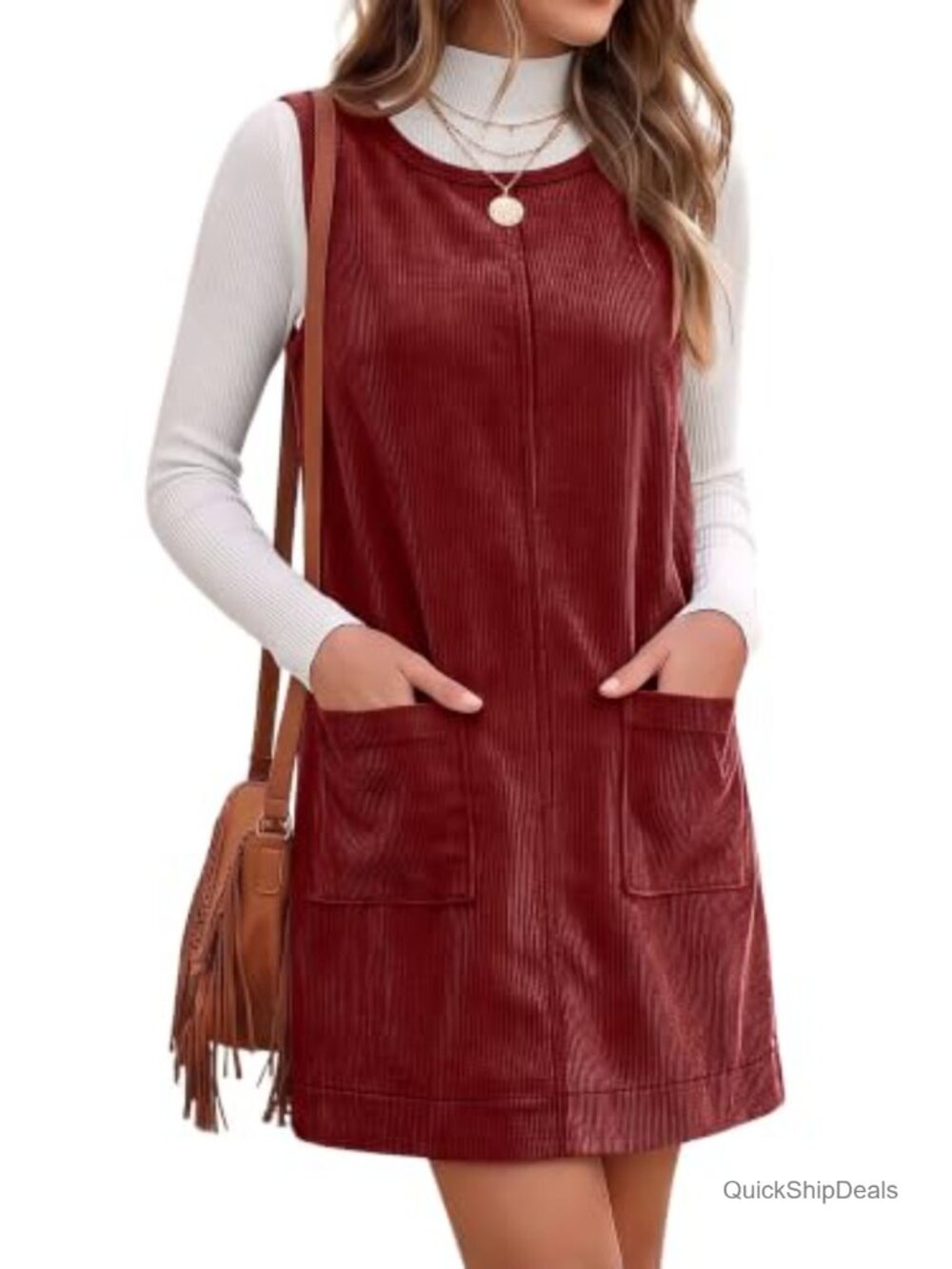 Corduroy Overall A Line Jumper Mini Dress Sleeveless Pull On